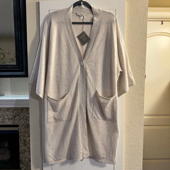 NWT Garnet Hill Oversized Cashmere Sleep Cardigan Cream Size Small Neutral Luxe - Picture 2 of 8